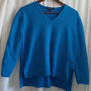 Banana Republic Medium Hi Low V-Neck Sweater Vibrant Blue Retro 80s Vibe Classic
